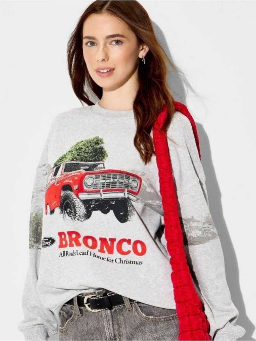 Ford Bronco Sweatshirt - Light Gray with Red Graphic M